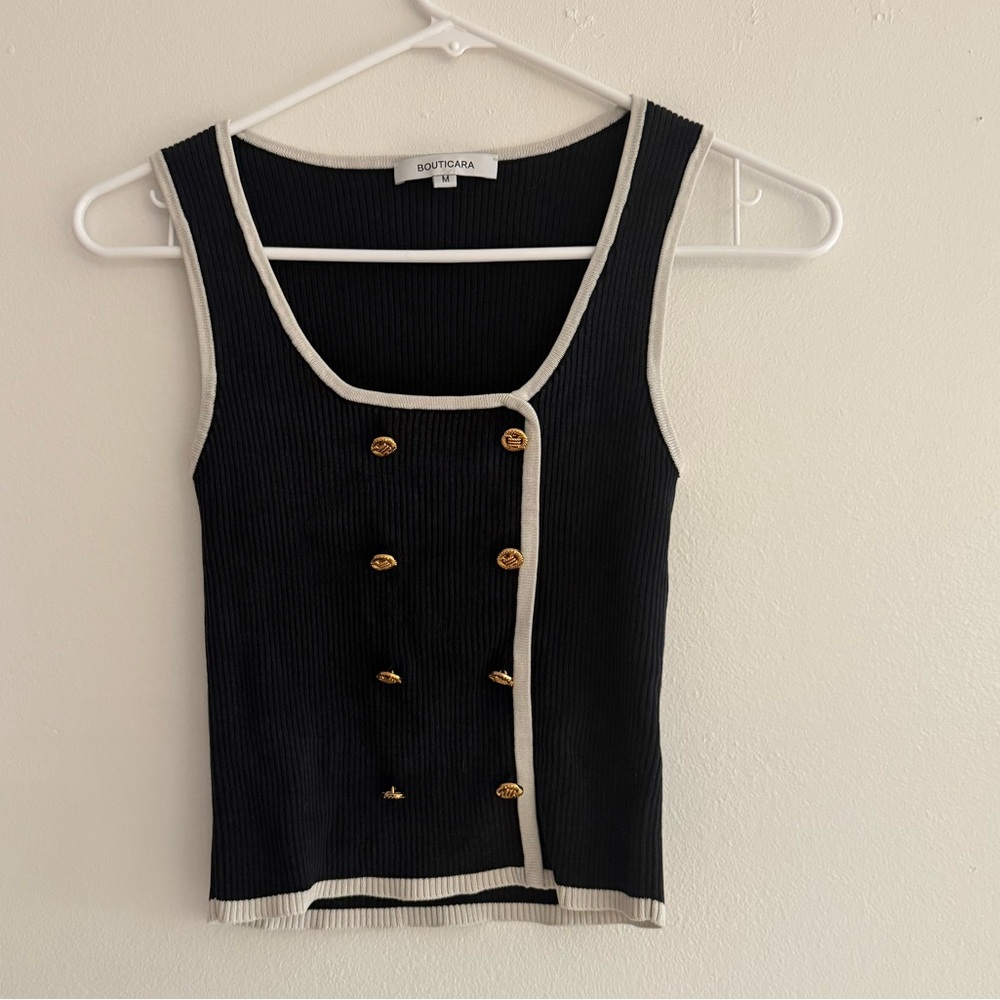 Cotton On Black Tank Top with Gold Buttons